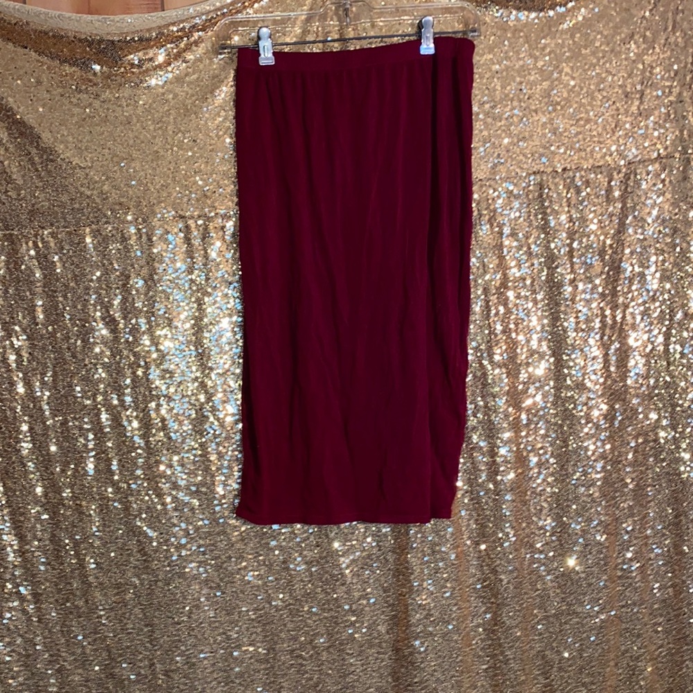 burgundy midi skirt